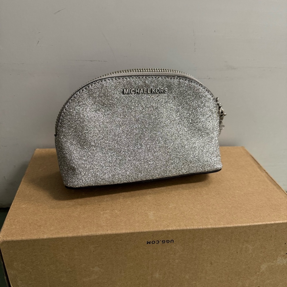 Michael Kors leather travel pouch silver